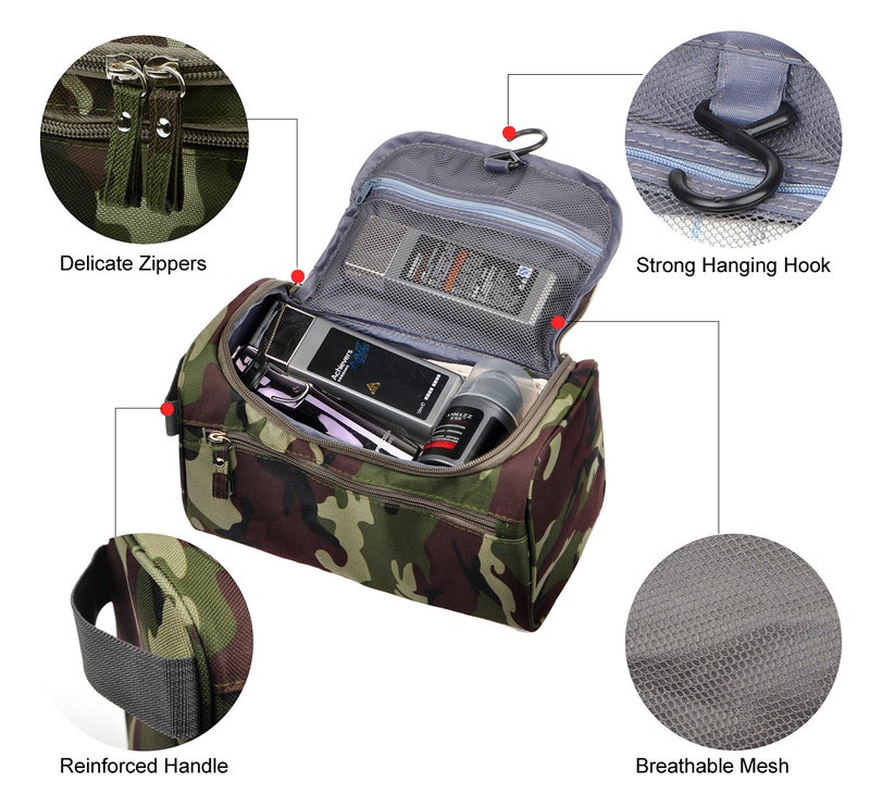 Vercord Mens Toiletry Bag Wash Travel Small Shaving Dop Kit Shower Bathroom Ditty Hygiene Bag Camo Dark Green - Image 4