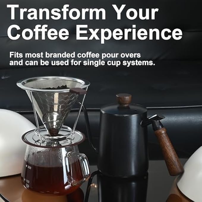 تيكشير فلتر قهوة بمصفاة قهوة مع شبكة فولاذية مقاس 800 لتحسين الاستخلاص للحصول على نكهة قهوة غنية، فلتر من الفولاذ المقاوم للصدأ بدون ورق، ماكينة تحضير قهوة بمصفاة - Image 2