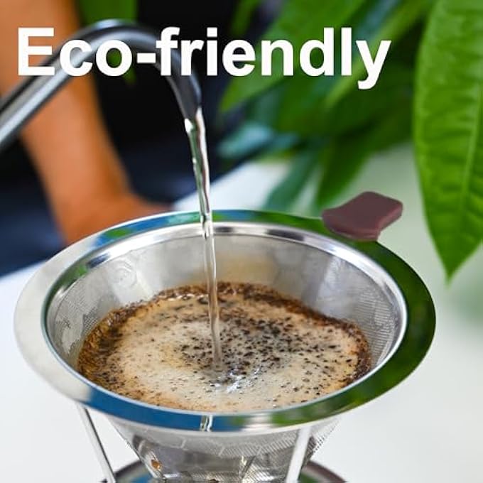 تيكشير فلتر قهوة بمصفاة قهوة مع شبكة فولاذية مقاس 800 لتحسين الاستخلاص للحصول على نكهة قهوة غنية، فلتر من الفولاذ المقاوم للصدأ بدون ورق، ماكينة تحضير قهوة بمصفاة - Image 3
