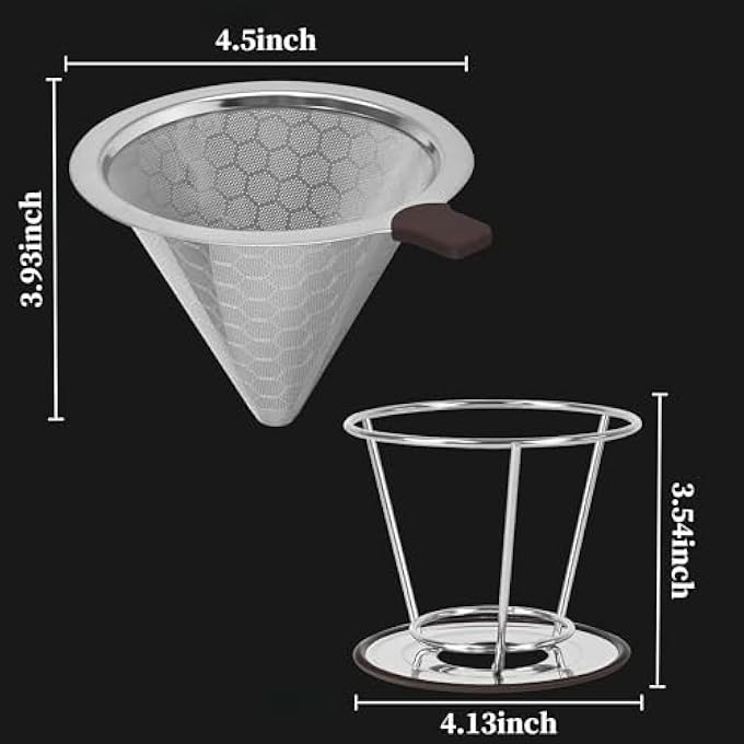 تيكشير فلتر قهوة بمصفاة قهوة مع شبكة فولاذية مقاس 800 لتحسين الاستخلاص للحصول على نكهة قهوة غنية، فلتر من الفولاذ المقاوم للصدأ بدون ورق، ماكينة تحضير قهوة بمصفاة - Image 5