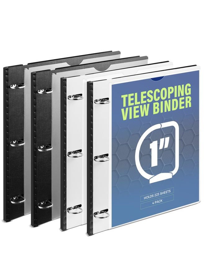 WOT I Telescoping 3 Ring Binder 1 Inch 4-Pack, Expandable Flexible Binder - Patented Design for Easy Portability, Holds Up 225 Sheets, Perfect for School, Office&Home Organization, Black+White - Image 1