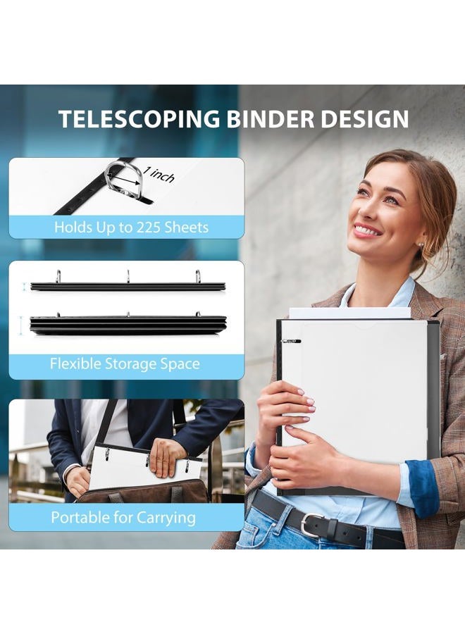 WOT I Telescoping 3 Ring Binder 1 Inch 4-Pack, Expandable Flexible Binder - Patented Design for Easy Portability, Holds Up 225 Sheets, Perfect for School, Office&Home Organization, Black+White - Image 2