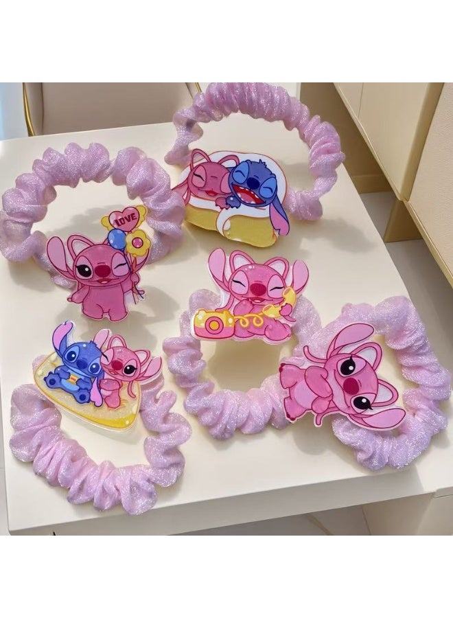 STITCH 5pcs Pink Stitch Intestine Ring Cute Cartoon Hair Ring Children's Accessories Ponytail Hairband Rubber Band Girls Hair Accessories - Image 2