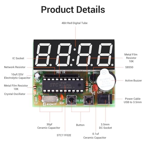 MiOYOOW 2 Pack, MiOYOOW 4-Digit Digital Clock Kits with PCB, DIY Alarm Clock Soldering Project Kit for Learning Electronics Soldering Practice with English Instructions - Image 2