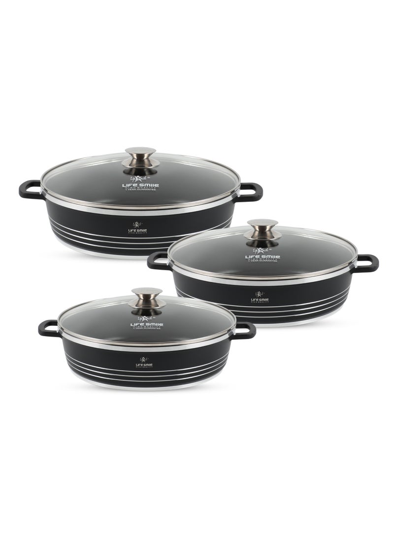 Life Smile 6-Piece Non-Stick Cookware Pot Set – Shallow Pots with Glass Lids (28 cm / 3.9 L, 32 cm / 6.5 L, 36 cm / 7.8 L) - Image 1