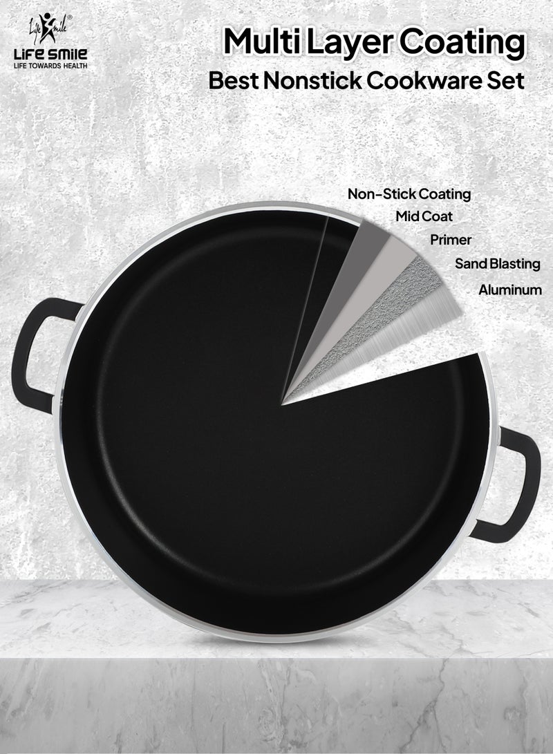 Life Smile 6-Piece Non-Stick Cookware Pot Set – Shallow Pots with Glass Lids (28 cm / 3.9 L, 32 cm / 6.5 L, 36 cm / 7.8 L) - Image 4