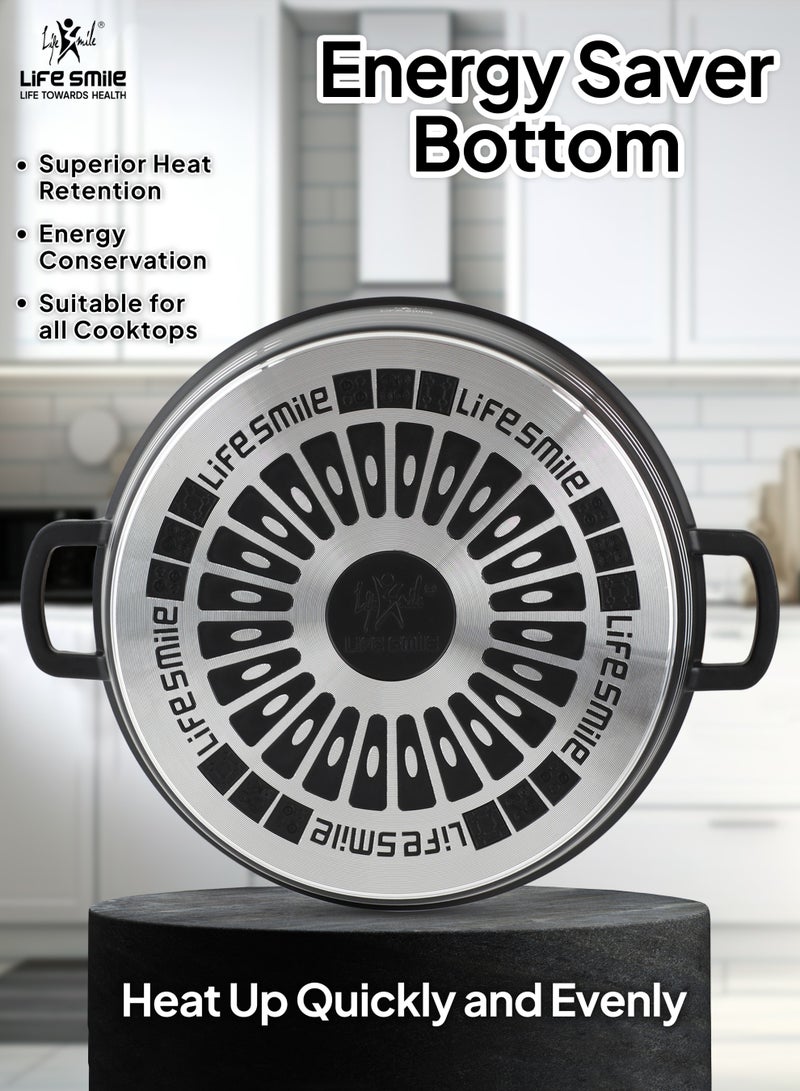 Life Smile 6-Piece Non-Stick Cookware Pot Set – Shallow Pots with Glass Lids (28 cm / 3.9 L, 32 cm / 6.5 L, 36 cm / 7.8 L) - Image 2