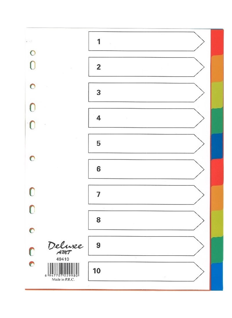 Deluxe Amt - Plastic File Divider Tabs With Ten Divisions Without Number Multicolour - Image 1