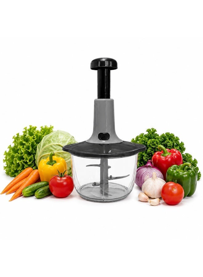 Toshionics Manual Food Processor Food Chopper 2.0L – Multifunctional Hand Push Vegetable Cutter with Stainless Steel Blades, Large Capacity Kitchen Chopper for Onion, Garlic, Meat and Salad - Image 1