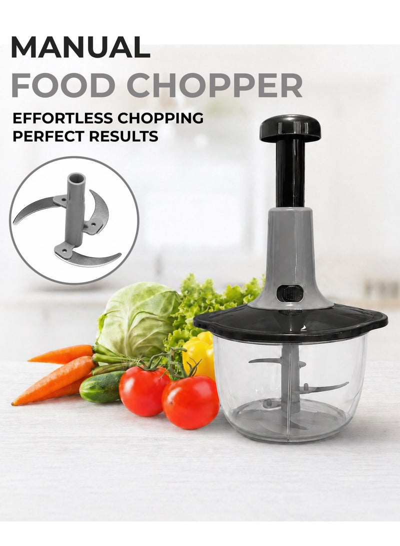 Toshionics Manual Food Processor Food Chopper 2.0L – Multifunctional Hand Push Vegetable Cutter with Stainless Steel Blades, Large Capacity Kitchen Chopper for Onion, Garlic, Meat and Salad - Image 2