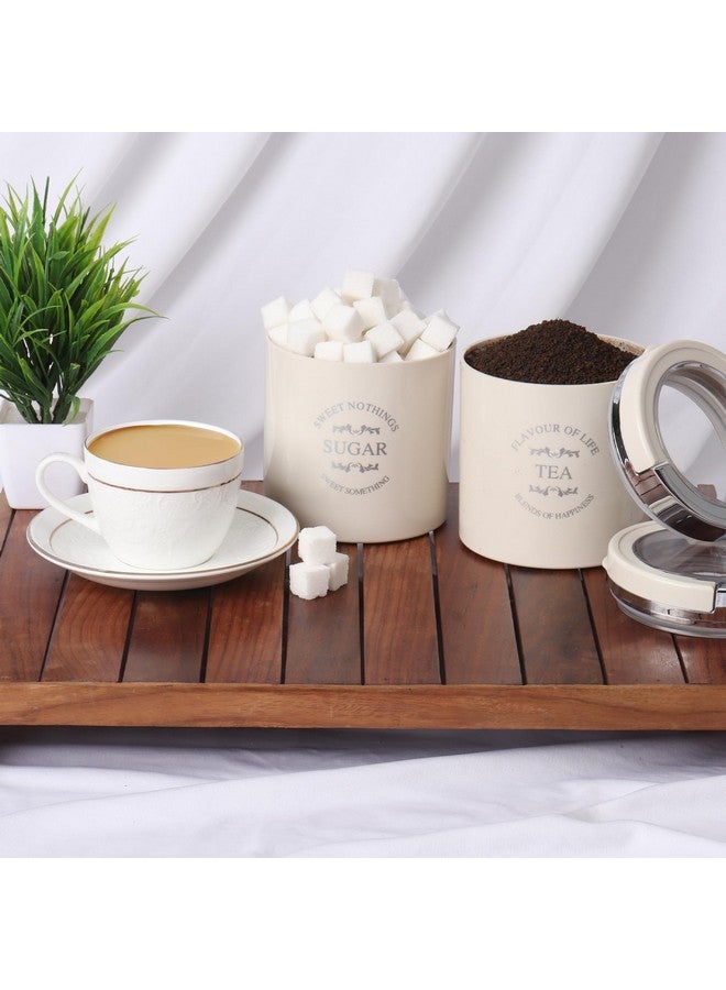 Jaypee Plus Classique 2 container for tea sugar coffee I Airtight 750 ml Tea containers for kitchen I silicon rubber locking I kitchen container I Stackable I glossy finish I transparent Lid, Ivory - Image 2