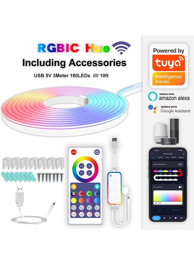 MITOYO App control: RGBIC DIY music sync, graffiti, WiFi Magic neon strip, support Alexa and Google Assistant with Bluetooth 3m 