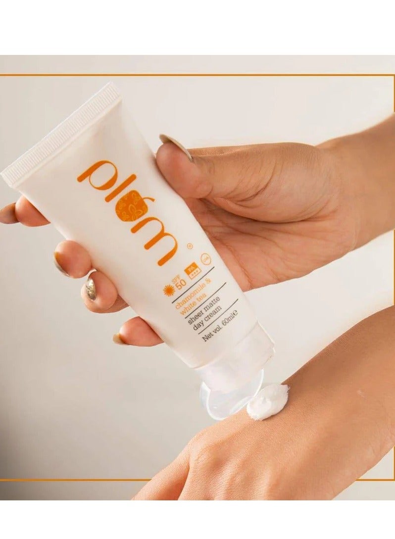 Plum Plum Chamomile & White Tea Sheer Matte Day Cream SPF50 Sun Protection Sun cream 60ml  - Image 2