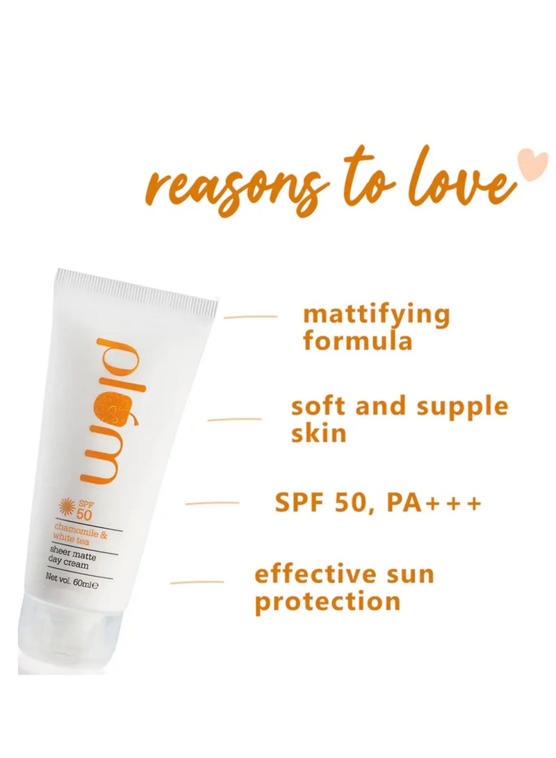 Plum Plum Chamomile & White Tea Sheer Matte Day Cream SPF50 Sun Protection Sun cream 60ml  - Image 3