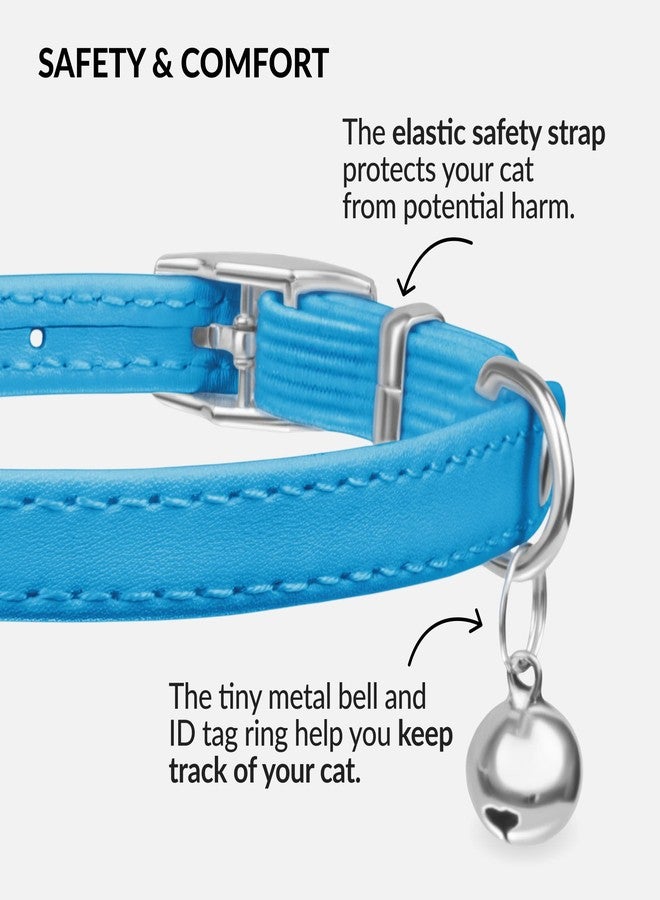 CollarDirect Soft Leather Cat Collar with Safety Elastic Strap - Light Blue - Image 4