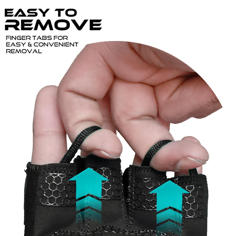 BEAST RAGE Workout Gloves for Men, Durable Palm Grip Gym Gloves Women Half Finger Elasticated Training Weight Lifting Strength Bodybuilding Anti Slip Cycling Glove Exercise (Jet Black, M) - Image 5