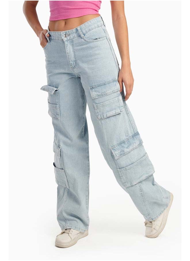 Carina - Light Blue Cargo Jeans - Image 1