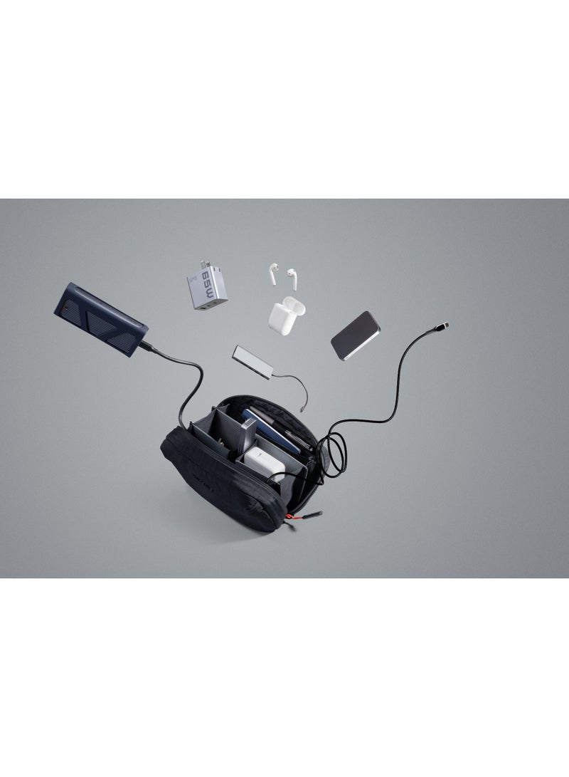 كينغسونز حقيبة صغيرة Kingsons – لون أسود 🎒، خامة نايلون 420D مغسول مقاوم للماء 💧، حجرة رئيسية 🧩، 5 جيوب إضافية للإكسسوارات اليومية والإلكترونية 🔌، تصميم عملي مريح ✨ مثالية للسفر والعمل والدراسة 🎓💼 - Image 3