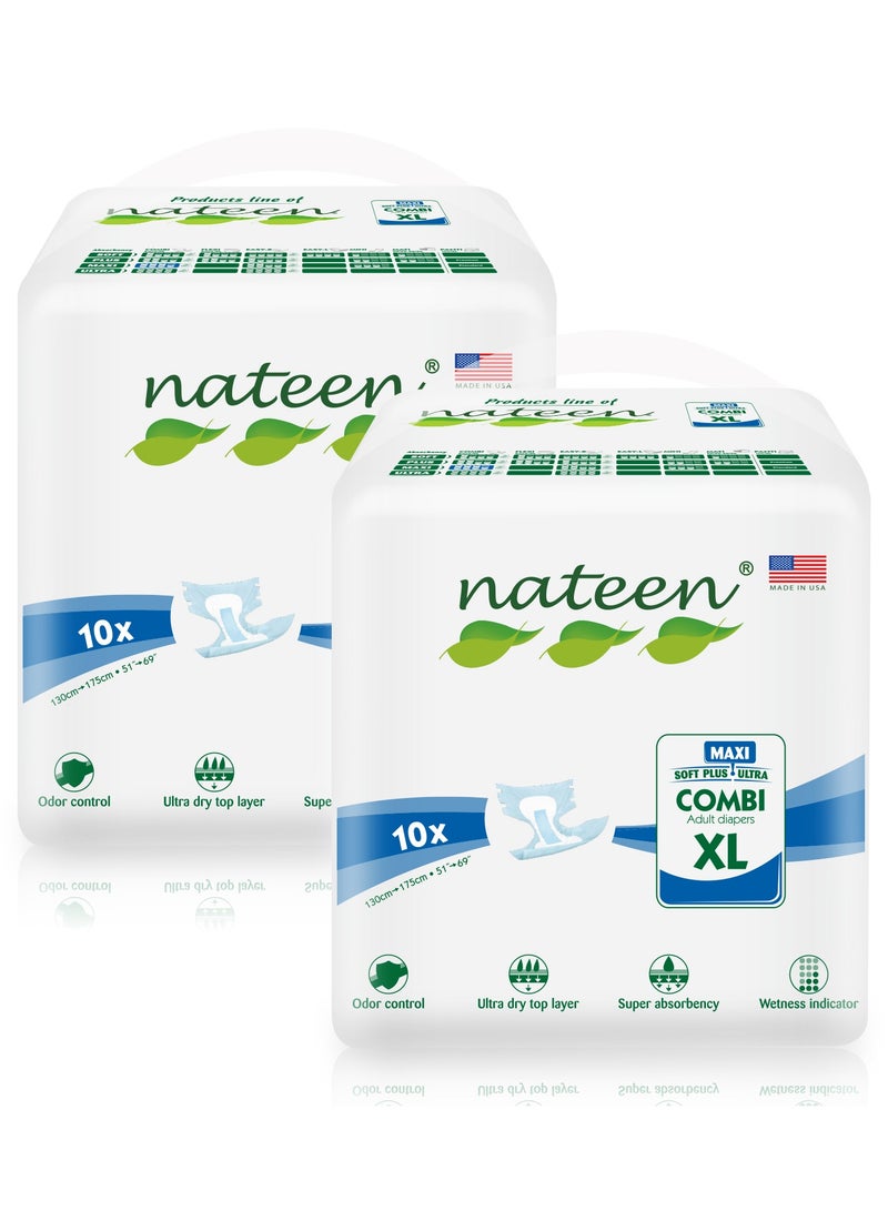 Nateen Combi Maxi Incontinence Adult Diaper, X-Large, Waist Size 130-175cm,20 Count Adult Diapers, with Maximum Absorbent Layer, Leak Guard,Disposable Underwear for Men&Women-3900ml Absorbency. - Image 1