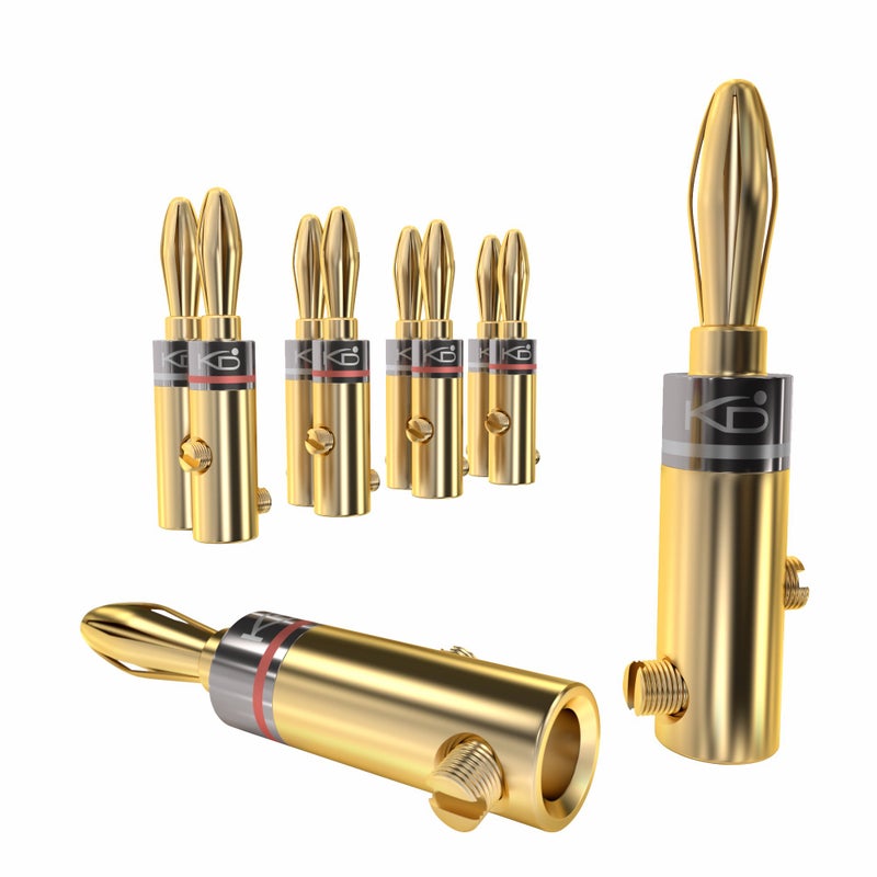 KabelDirekt â€“ Banana Plugs â€“ 5 Pairs (for Speaker Wire, AWG 10-16, Allow Flexible Connection to Speakers, amplifiers, A/V receivers, Power amplifiers & Stereo Systems, Fixing Screws, Gold Plated) - Image 1