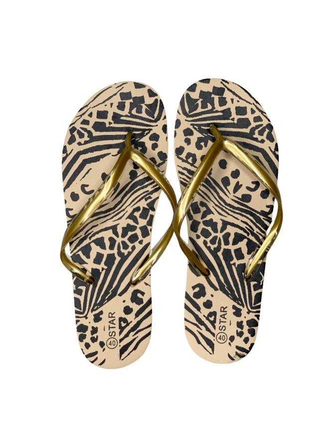 Star Women's Flip-Flops – Neutral Light Brown with Metallic Straps - Image 1