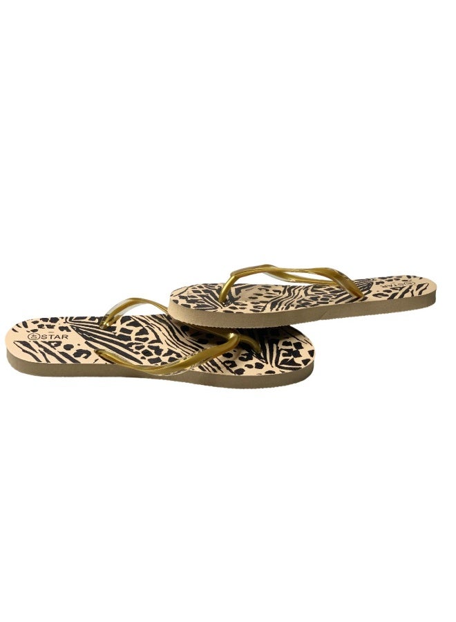 Star Women's Flip-Flops – Neutral Light Brown with Metallic Straps - Image 3