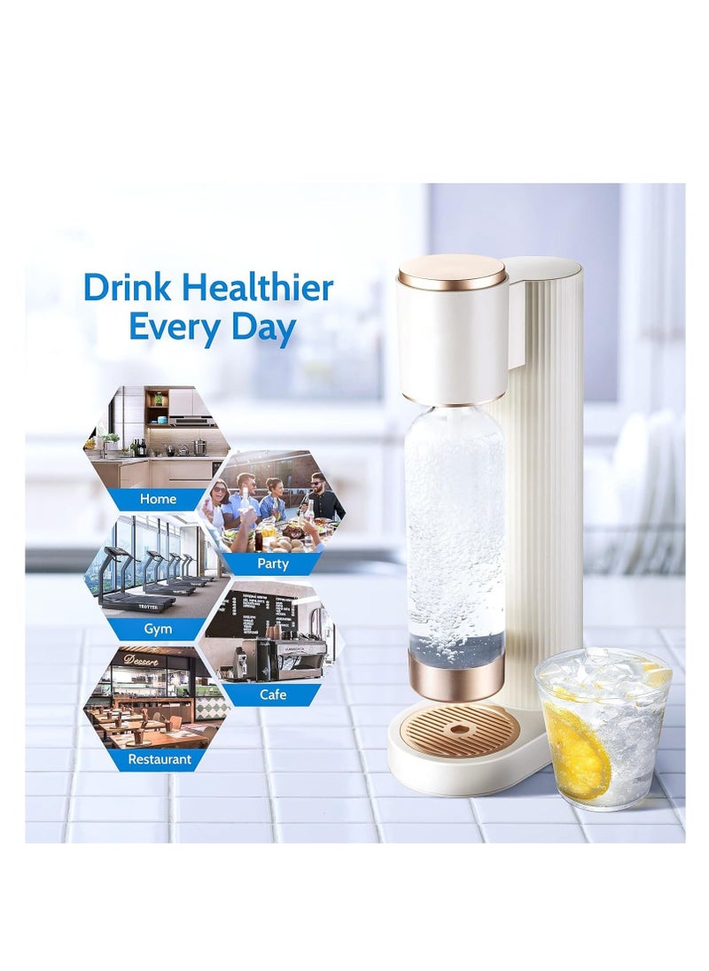 Sparkling Water Maker, Soda Maker Machine for Home, Carbonates All Kinds Of Beverages, with 1l Bpa Carbonating Bottle, Compatible With Any Screw-In 60l Co2 Exchange Carbonator (Not Included) White