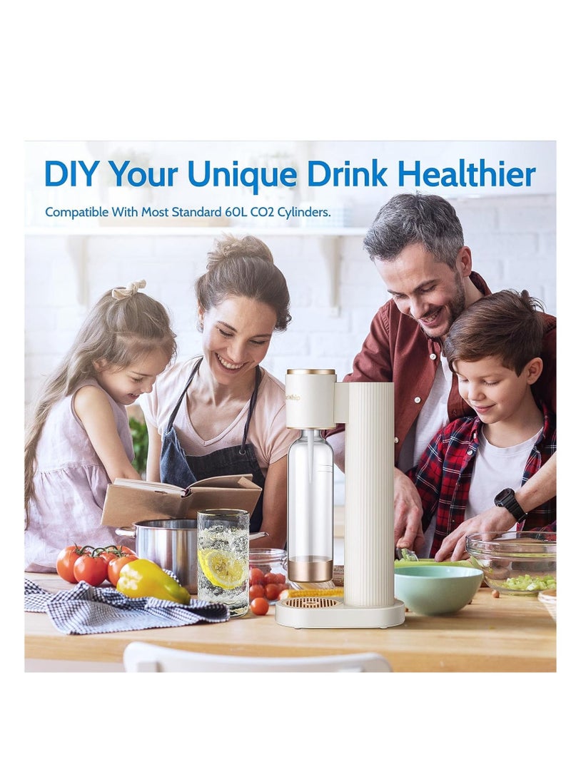 Sparkling Water Maker, Soda Maker Machine for Home, Carbonates All Kinds Of Beverages, with 1l Bpa Carbonating Bottle, Compatible With Any Screw-In 60l Co2 Exchange Carbonator (Not Included) White