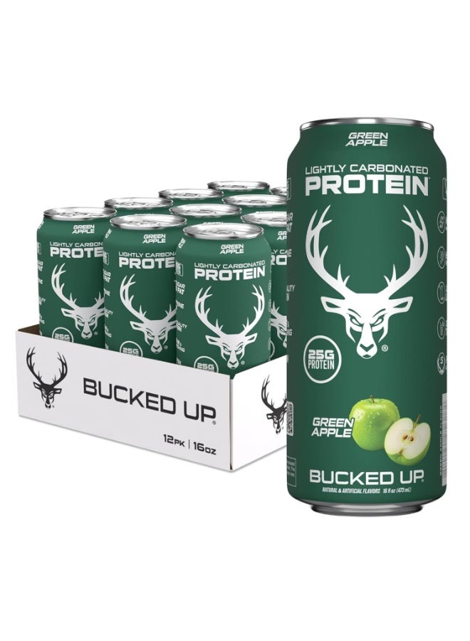 Bucked Up Lightly Carbonated Protein Soda | 25g Whey Isolate - Zero Sugar, Low Calorie, Caffeine Free, Clean Drink | Sparkling Protein Soda - 12 Pack, 16 oz Cans (Green Apple) - Image 1