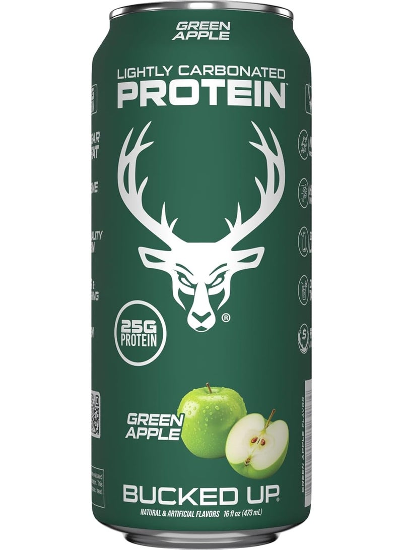 Bucked Up Lightly Carbonated Protein Soda | 25g Whey Isolate - Zero Sugar, Low Calorie, Caffeine Free, Clean Drink | Sparkling Protein Soda - 12 Pack, 16 oz Cans (Green Apple) - Image 4