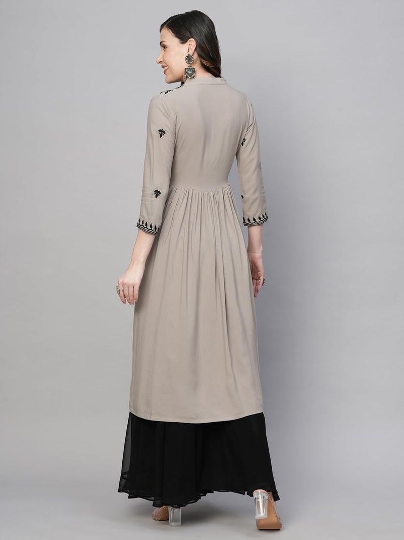 RATAN Women's Rayon Anarkali Lucknowi Chikankari Ethnic Wear Kurta (RYD-COFF-M_Brown) - Image 4