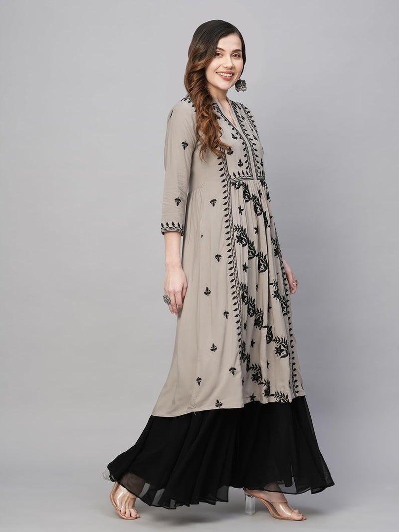 RATAN Women's Rayon Anarkali Lucknowi Chikankari Ethnic Wear Kurta (RYD-COFF-M_Brown) - Image 5