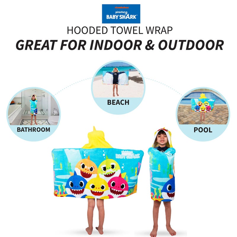 Franco Kids Bath and Beach Soft Cotton Terry Hooded Towel Wrap, 24" x 50", Baby Shark - Image 4