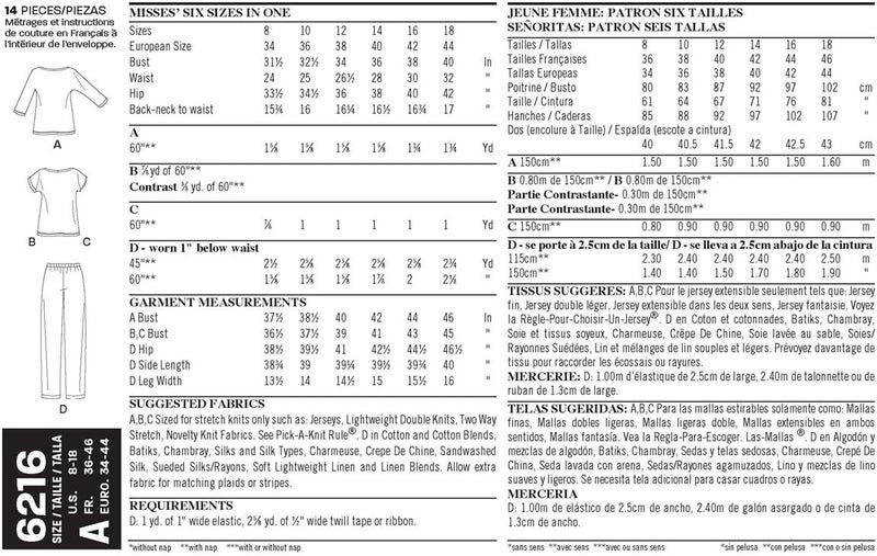 Simplicity New Look Easy Pattern 6216 Misses Knit Tops and Pants Sizes 8-10-12-14-16-18 - Image 2