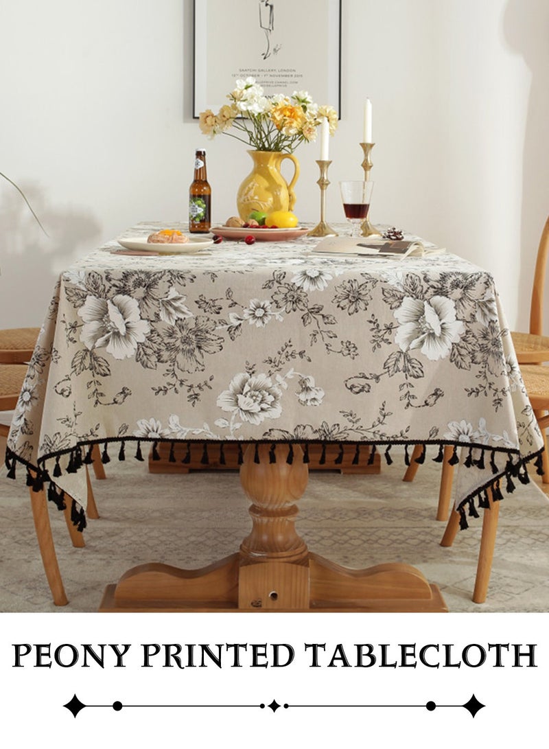 LEOKOR Rectangle Floral Tablecloth with Tassels Cotton Linen Table Cloth for Restaurant, Indoor and Table Cover Home Decoration - Image 3