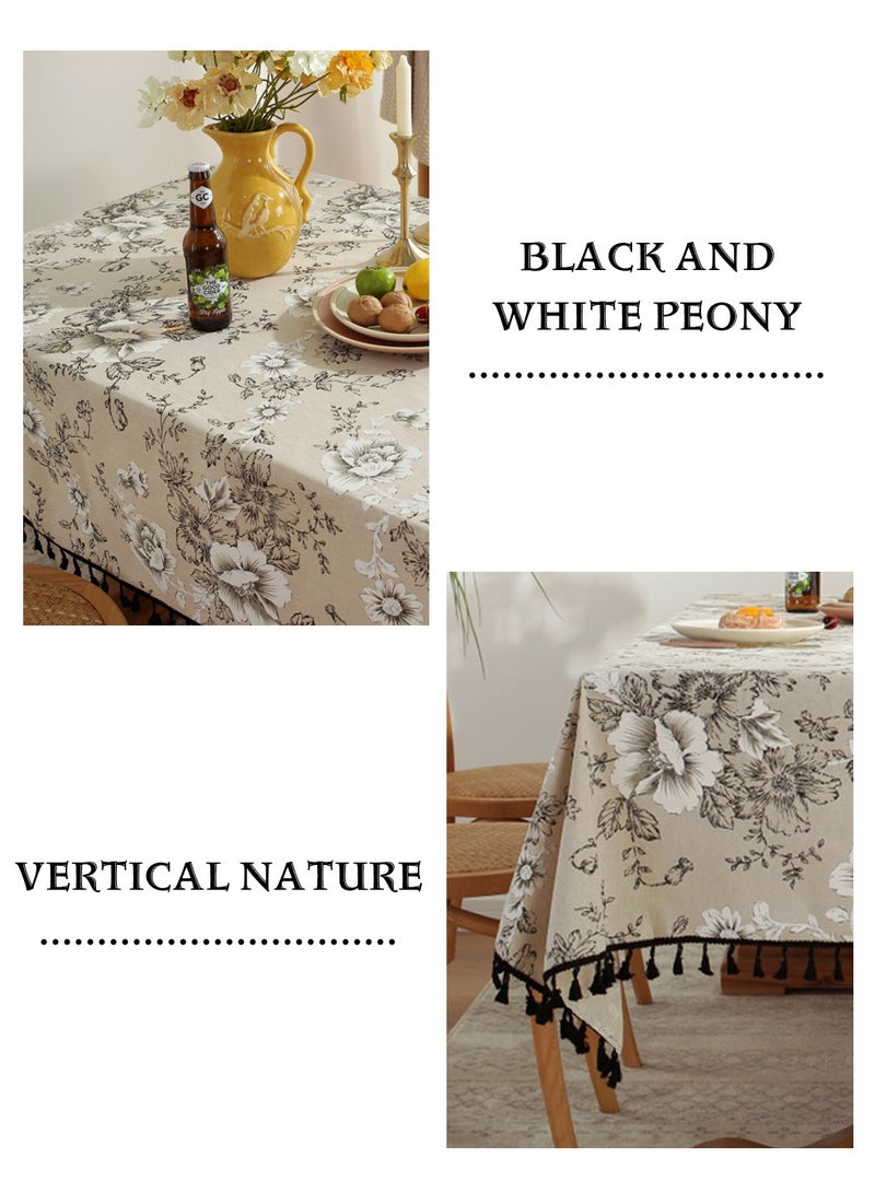 LEOKOR Rectangle Floral Tablecloth with Tassels Cotton Linen Table Cloth for Restaurant, Indoor and Table Cover Home Decoration - Image 4