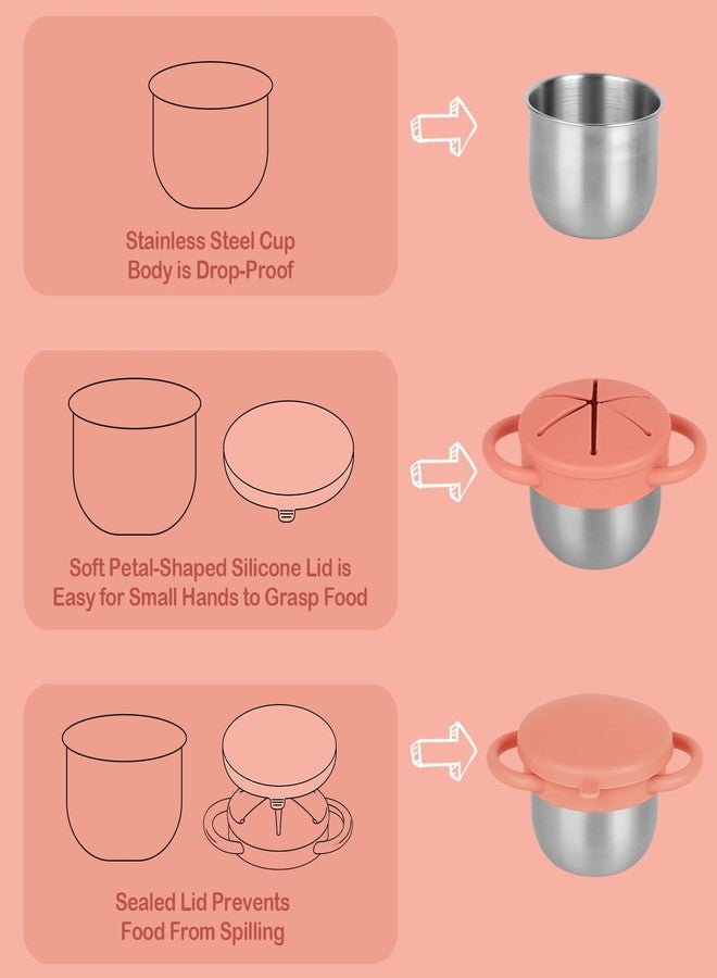Daximo 2 Pack Snack Cups for Toddlers Spill Proof - Detachable Stainless Steel Toddler Snack Cups with Silicone Lids & Handles - Dishwasher Safe Baby Snack Containers for Mess-Free Snacking - Image 3