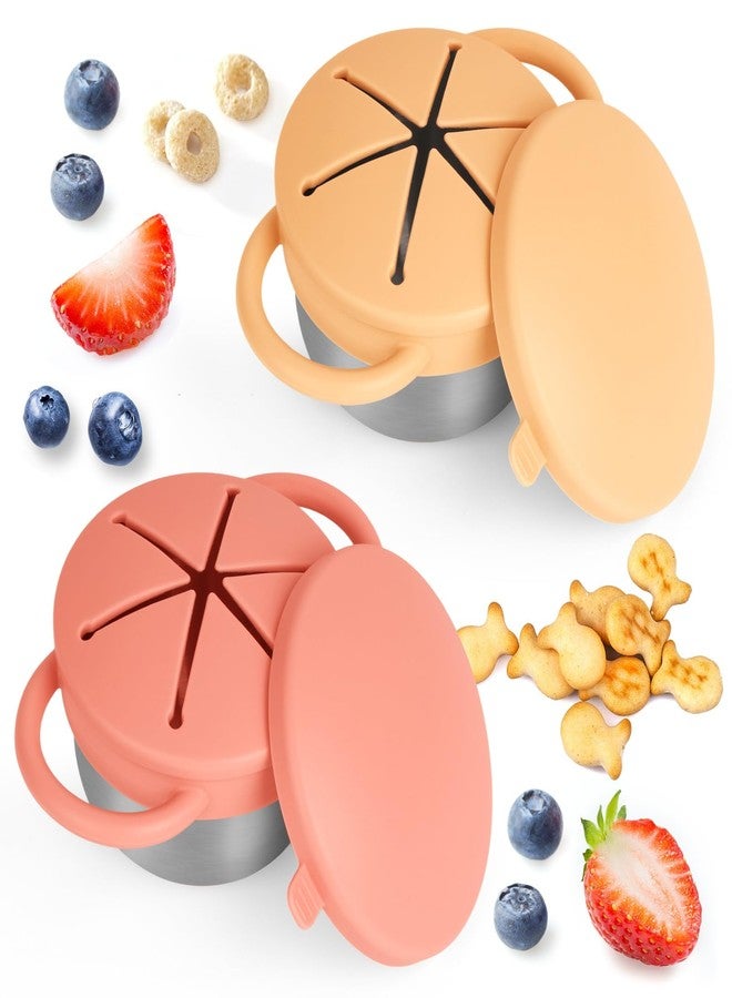 Daximo 2 Pack Snack Cups for Toddlers Spill Proof - Detachable Stainless Steel Toddler Snack Cups with Silicone Lids & Handles - Dishwasher Safe Baby Snack Containers for Mess-Free Snacking - Image 1
