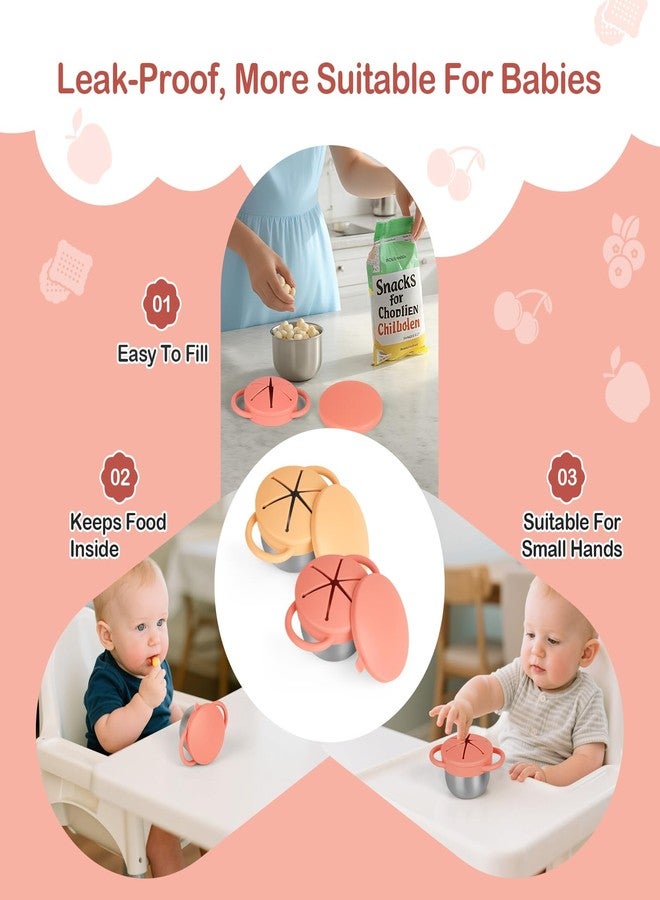 Daximo 2 Pack Snack Cups for Toddlers Spill Proof - Detachable Stainless Steel Toddler Snack Cups with Silicone Lids & Handles - Dishwasher Safe Baby Snack Containers for Mess-Free Snacking - Image 2