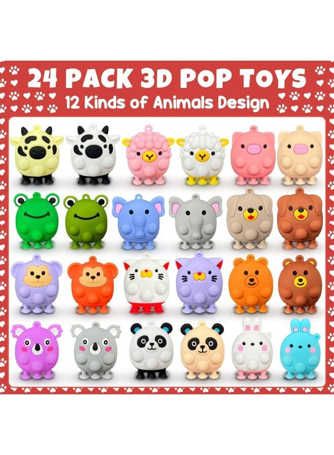 Qinline Valentines Day Gifts for Kids - 24 Pack 3D Animal Suction Toy Fidget Pop Toy with Gift Cards for Kids Boys Girls, Bulk Valentine Party Favors School Classroom Gifts Prizes Exchange Goodie Bags - Image 3