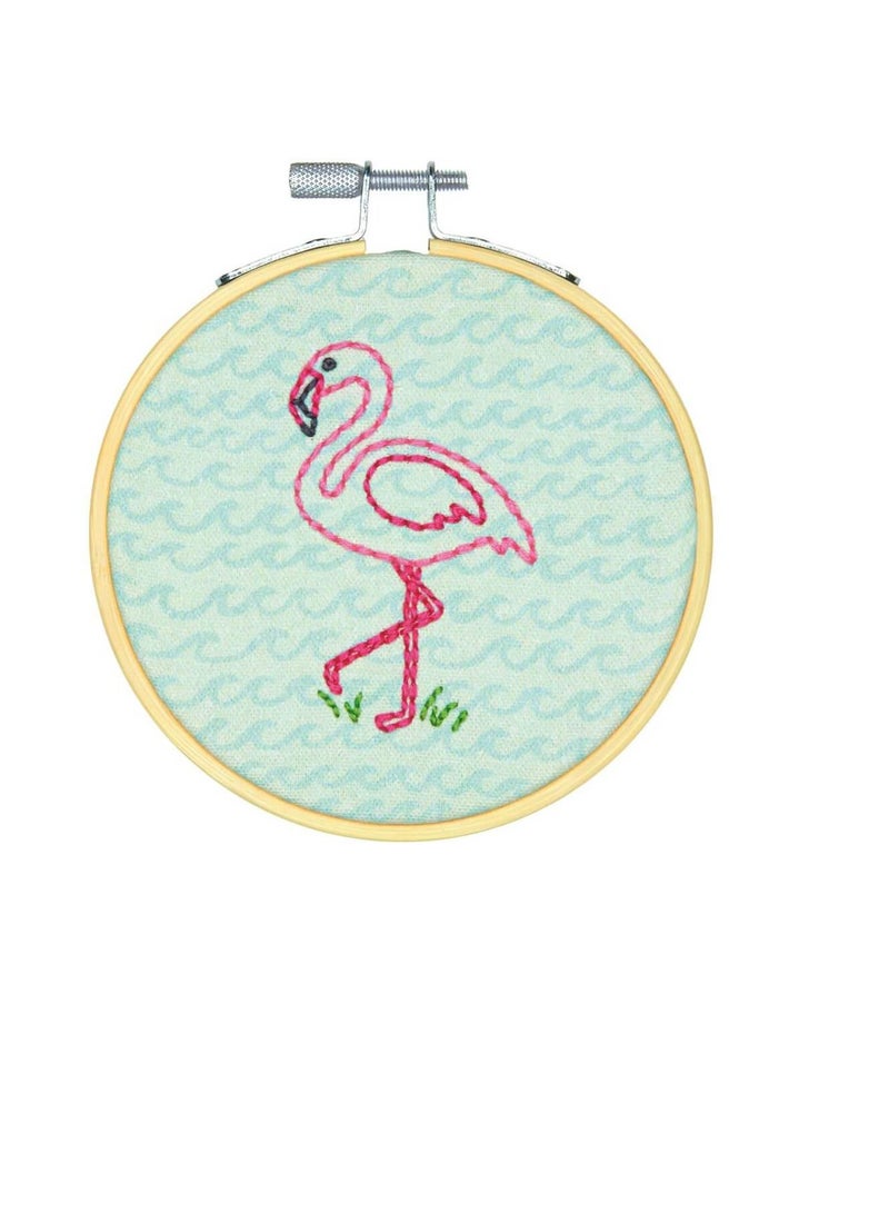 Embroiderymaterial Embroidery Kit 4 inch Round Flamingo Fun Stitched In Thread - Image 2