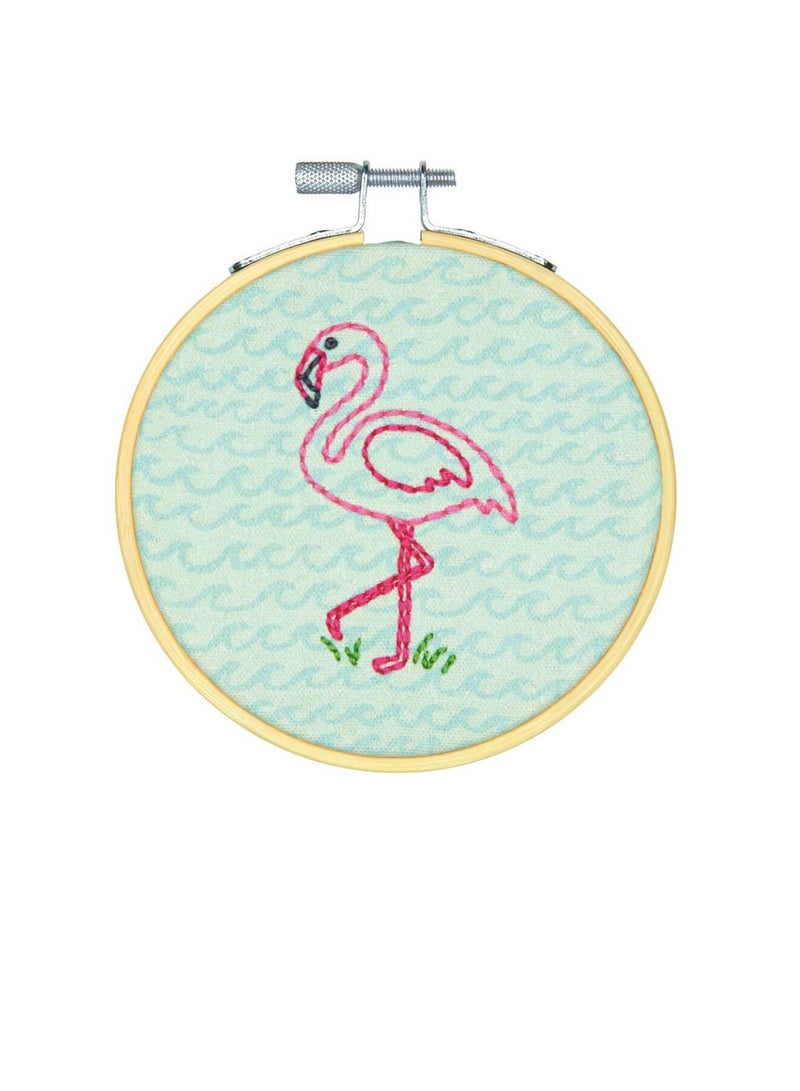 Embroiderymaterial Embroidery Kit 4 inch Round Flamingo Fun Stitched In Thread - Image 3