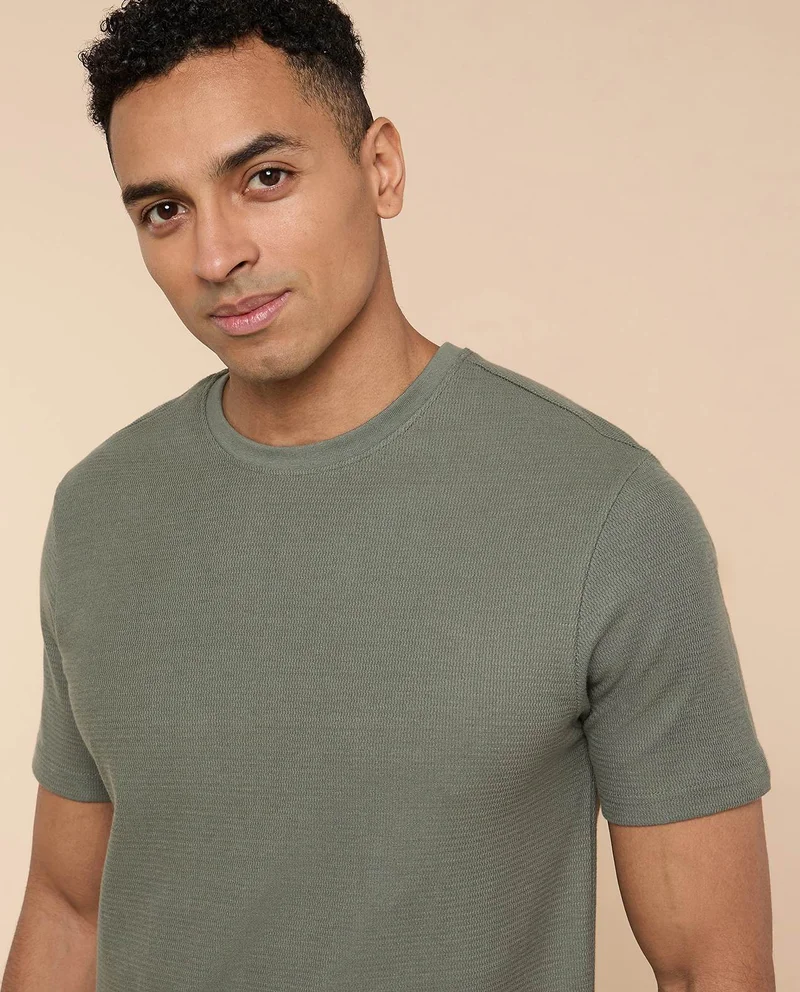 R&b  Solid Lounge T-Shirt with Crew Neck and Short  Sleeves for Men | Best Price UAE