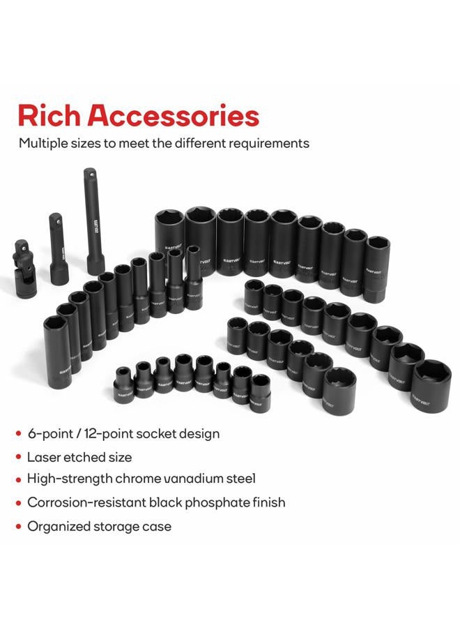 Eastvolt Mechanic Tool Kits, Drive Socket Set, 46 Pieces, with 72 Teeth Reversible Ratchet, Metric/SAE (ASK06), One Size - Image 3