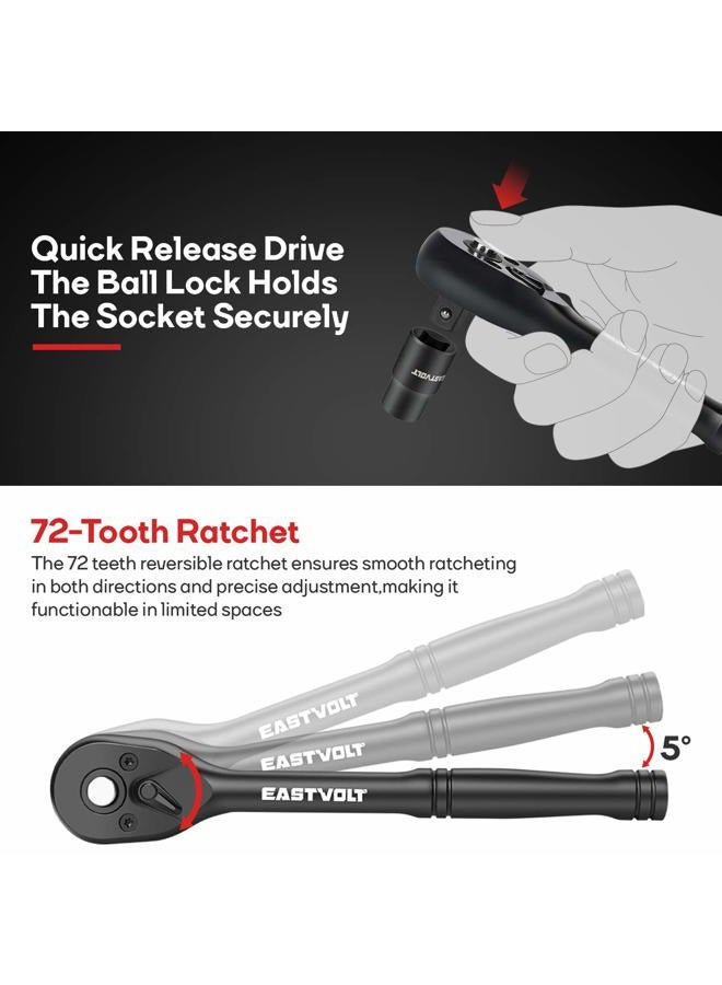 Eastvolt Mechanic Tool Kits, Drive Socket Set, 46 Pieces, with 72 Teeth Reversible Ratchet, Metric/SAE (ASK06), One Size - Image 4