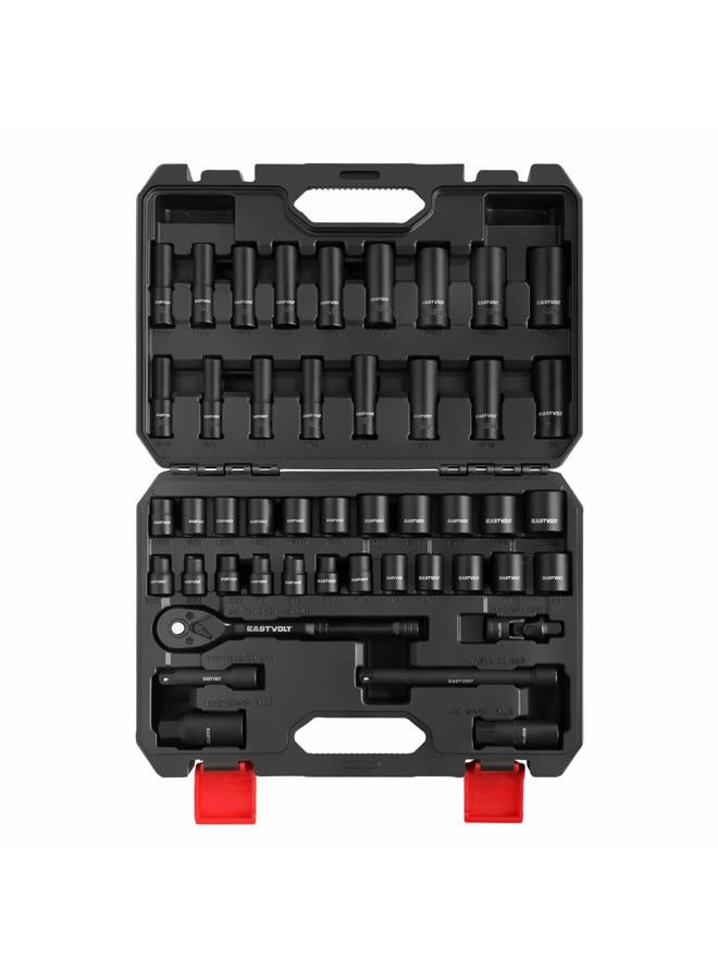 Eastvolt Mechanic Tool Kits, Drive Socket Set, 46 Pieces, with 72 Teeth Reversible Ratchet, Metric/SAE (ASK06), One Size - Image 2
