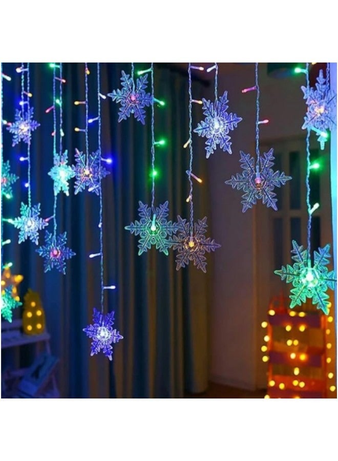 GGEROU Snowflake String Lights 13.12ft/4M LED Snowflake Icicle Lights with 19 Drops,8 Modes Connectable Window Curtain Fairy Light, Colorful Light, Battery Power - Image 1