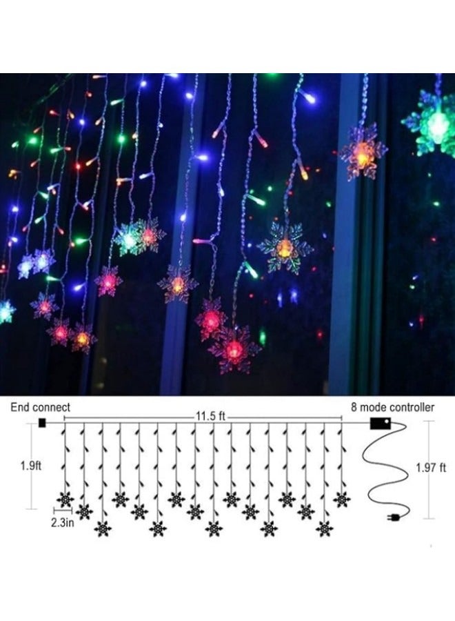 GGEROU Snowflake String Lights 13.12ft/4M LED Snowflake Icicle Lights with 19 Drops,8 Modes Connectable Window Curtain Fairy Light, Colorful Light, Battery Power - Image 3
