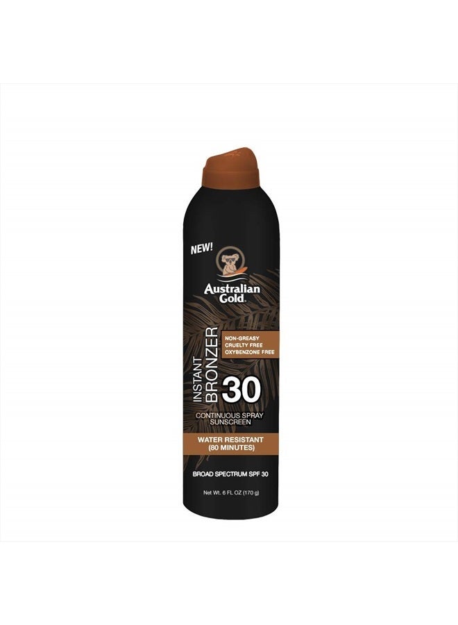 Australian Gold Continuous Spray Sunscreen with Instant Bronzer SPF 30, Immediate Glow & Dries Fast Water Resistant NonGreasy Oxybenzone Free Cruelty Free, Bronzer New, Orange, 6 Oz - Image 1
