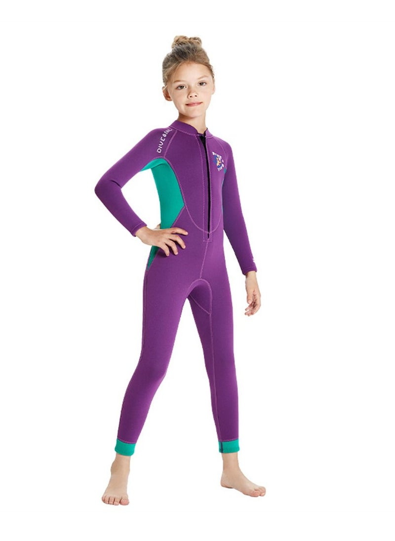 DIVE & SAIL Children's Wetsuit 2.5mm One-piece Thickened Warm Swimsuit Long-sleeved Cold Swimsuit Purple  - Image 1